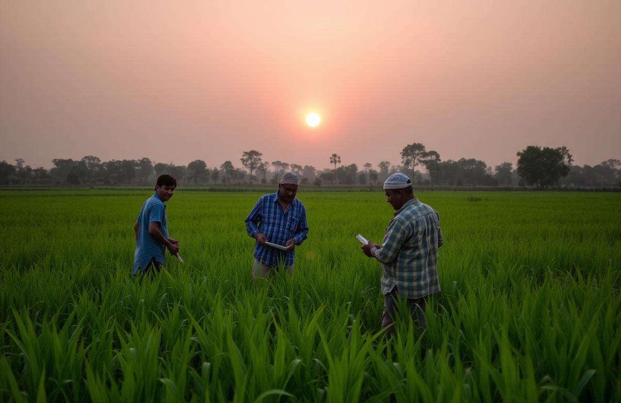 Akrani Farms growers in the field at golden hour